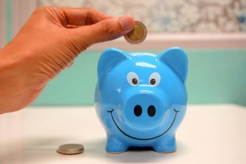 place coin in piggy bank